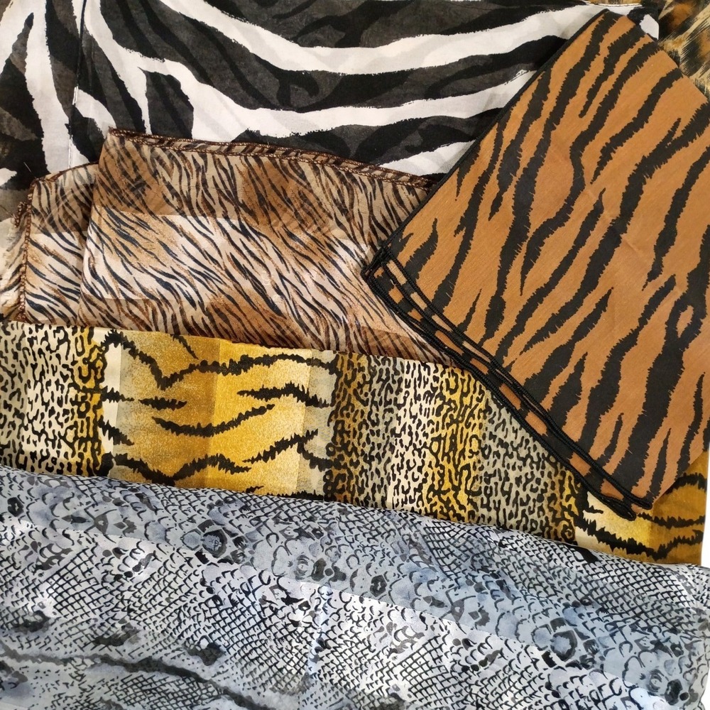 Mixed Animal Print Scarves (7) Leopard Zebra Tiger Snake Sheer Rectangle Square